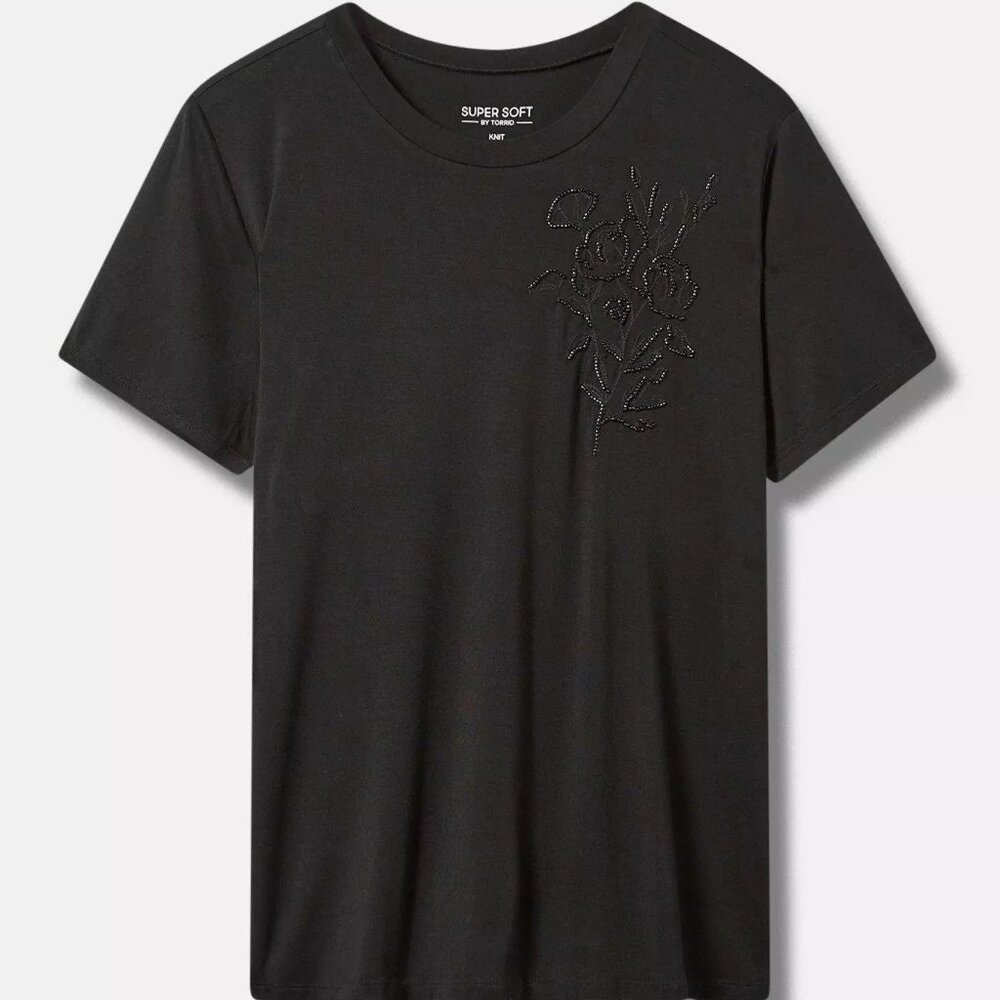 Torrid Line Beaded Botanical Perfect Super Soft Crew Neck Tee